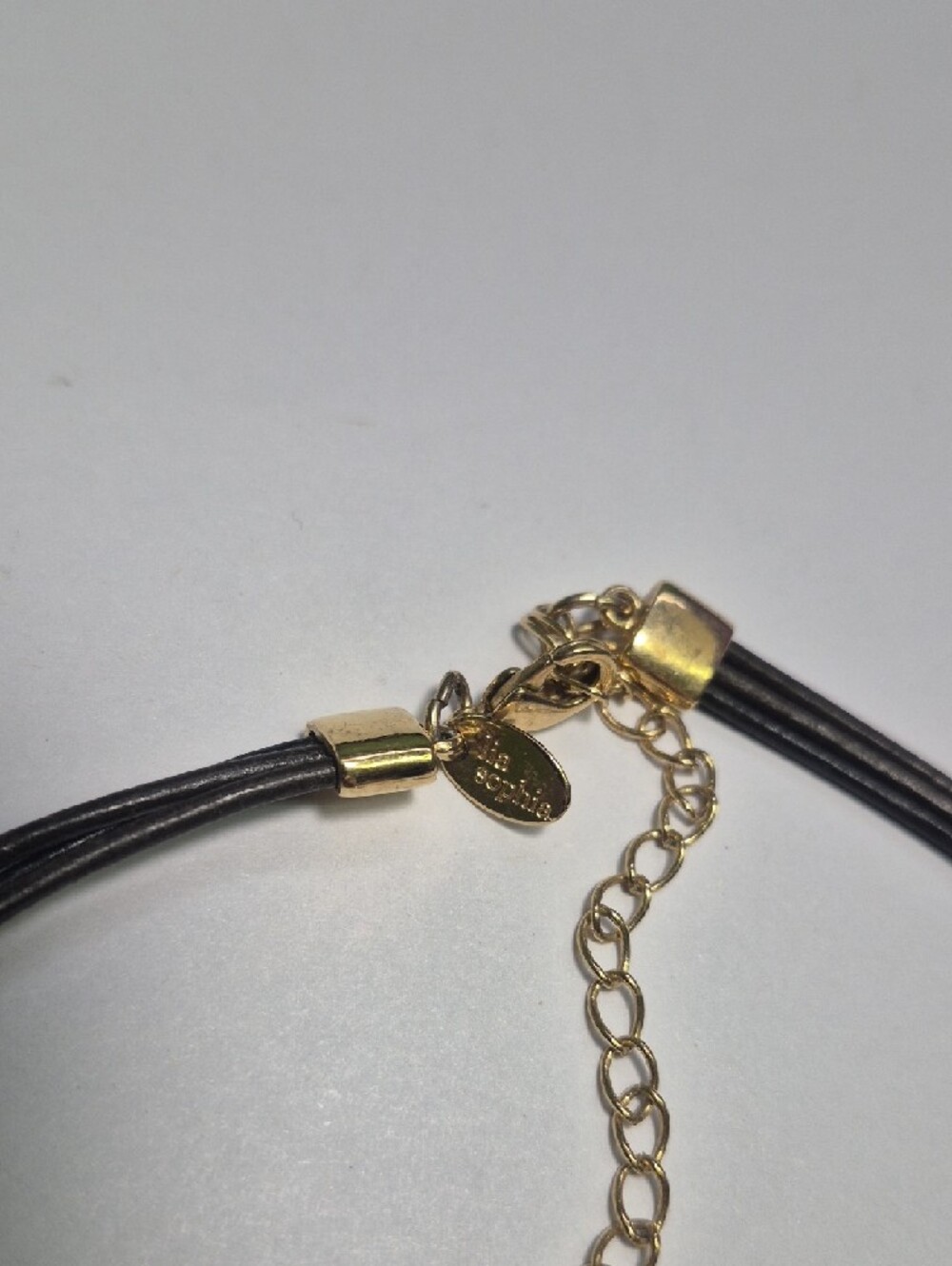 Lia Sophia Layered Gold Tone Crackle Disc Pendant 16" In. Necklace - Black Cord - Picture 5 of 6